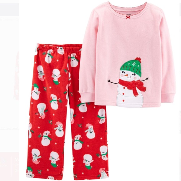 NEW Pink Snowman Fleece Pajama Set - Picture 1 of 4